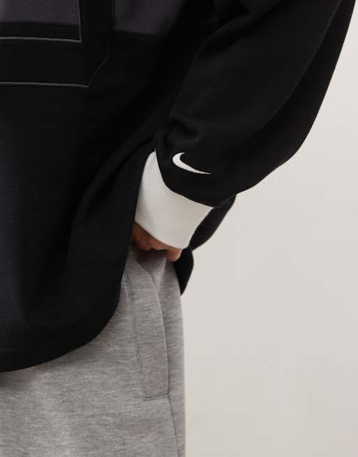 Nike – Street – Grå och svart pikétröja med långa ärmar och tryck, 2 av 4