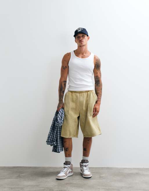 Nike Street jersey logo back pocket shorts in beige, 5 of 5