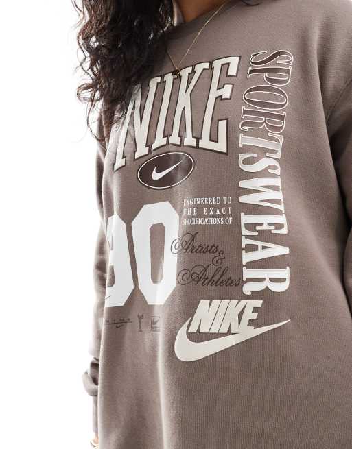 【NIKE】Small Logo Brushed Sweatshirt Long Sleeve Brown Nike logo crew neck sweatshirt 'Brown' 916609-258