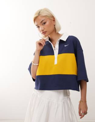 Nike Street Oversized Polo Top In Navy