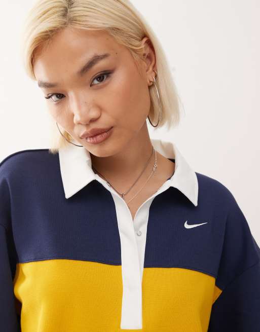 Nike Street oversized polo top in navy and yellow ASOS
