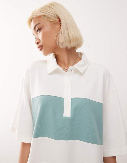 Nike Street oversized polo top in off white and blue | ASOS