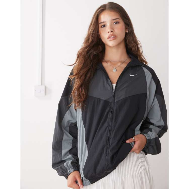 Nike Street panelled oversized track jacket in black and grey | ASOS