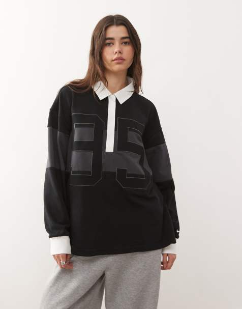 Nike - Street - Polo a maniche lunghe grigia e nera con grafica - view 1