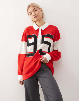 Nike - Street - Polo manches longues à motif - Rouge et crème