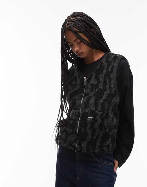 Nike Street reversible sherpa vest in black and leopard print - view 1