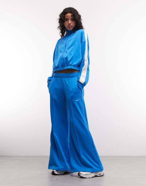 Nike Street wide leg trackpants in blue and white - view 1