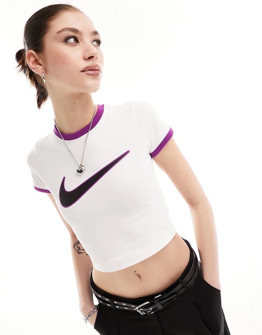 Nike Streetwear baby tee in white and purple
