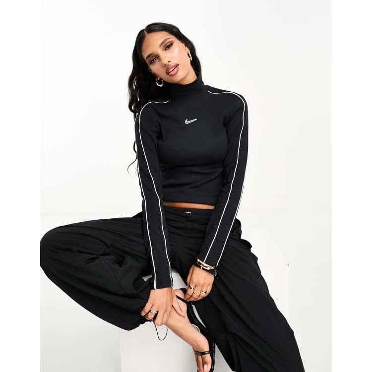 Nike Performance BRA CROP - Long sleeved top - white/black/white 