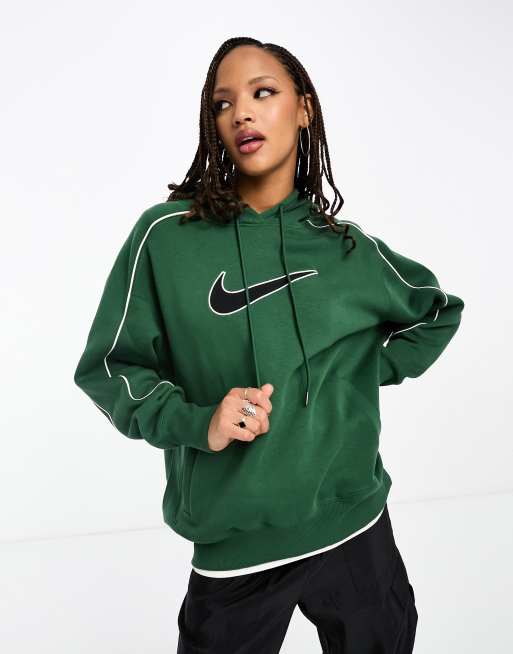 Nike - Streetwear - Oversized mørkegrøn fleece-hættetrøje