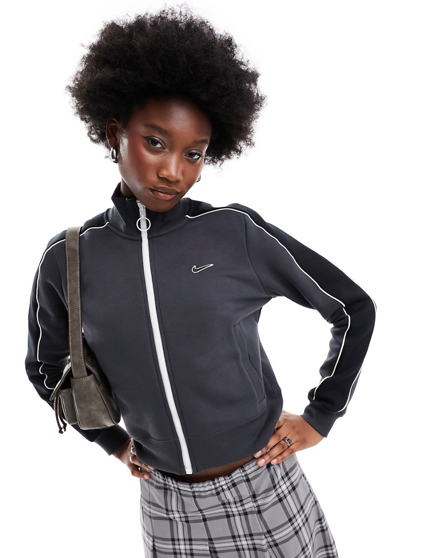 Shop Nike Streetwear Track Fleece Jacket In Dark Gray-white