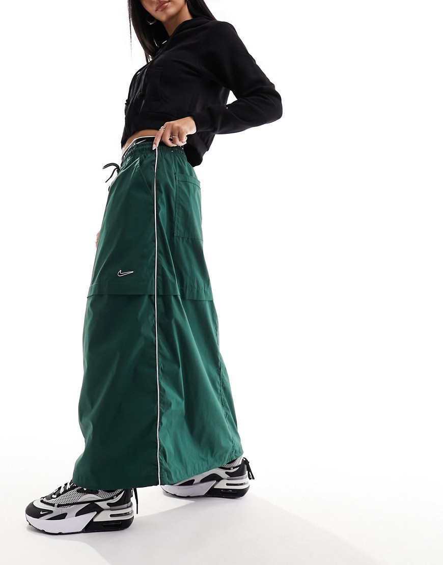 Streetwear woven parachute skirt in dark green