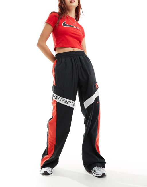 Nike Women’s Satin Track Pants with side stripes Red on sale Black Large New