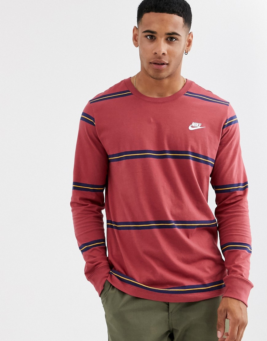 Nike stripe long sleeve t-shirt in burgundy-Red