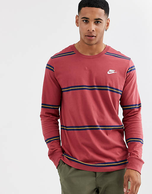 Nike stripe long sleeve t-shirt in burgundy | ASOS