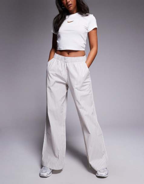 Nike Stripe poplin wide leg trousers in grey and white - view 1