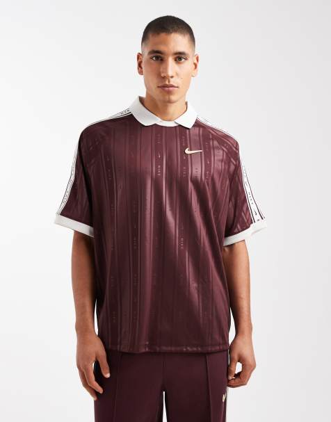 Nike striped polo top in burgundy - view 1