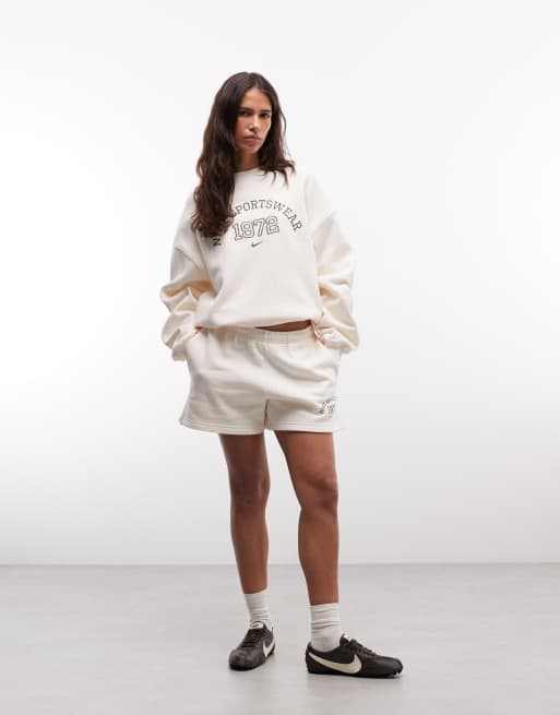 Nike - Studio Fleece - Coordinato oversize stile college color crema felpato, 1 di 3
