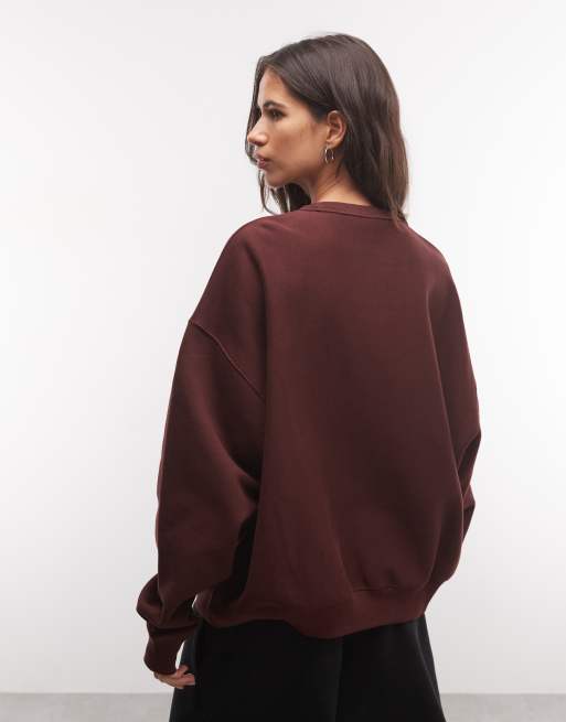 Nike Studio Fleece crew neck sweatshirt in burgundy - BURGUNDY, 3 of 4