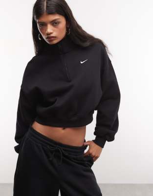 Nike Studio Fleece Cropped Half Zip Sweatshirt In Black