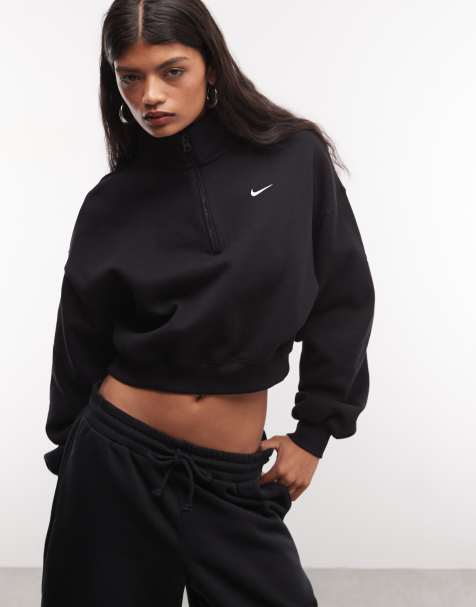Nike Studio Fleece cropped half zip sweatshirt in black - view 1