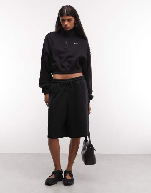 Nike Studio Fleece cropped half zip sweatshirt in black , 3 of 4