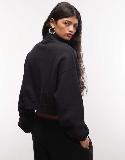Nike Studio Fleece cropped half zip sweatshirt in black , 4 of 4
