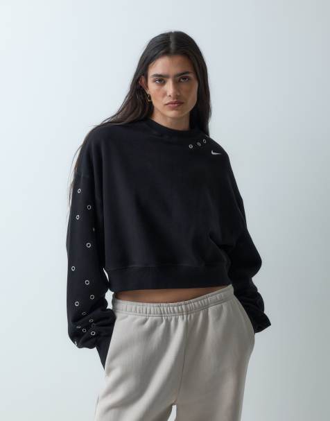 Nike Studio Fleece cropped sweatshirt in black with studded detail - view 1