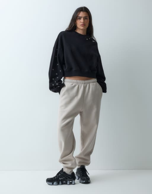 Nike Studio Fleece cropped sweatshirt in black with studded detail, 2 of 4