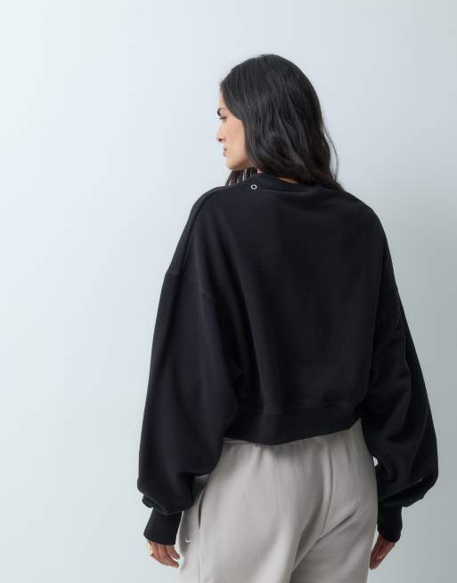 Nike Studio Fleece cropped sweatshirt in black with studded detail, 3 of 4