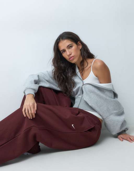 Nike Studio Fleece cuffed sweatpants in burgundy - BURGUNDY, 2 of 5