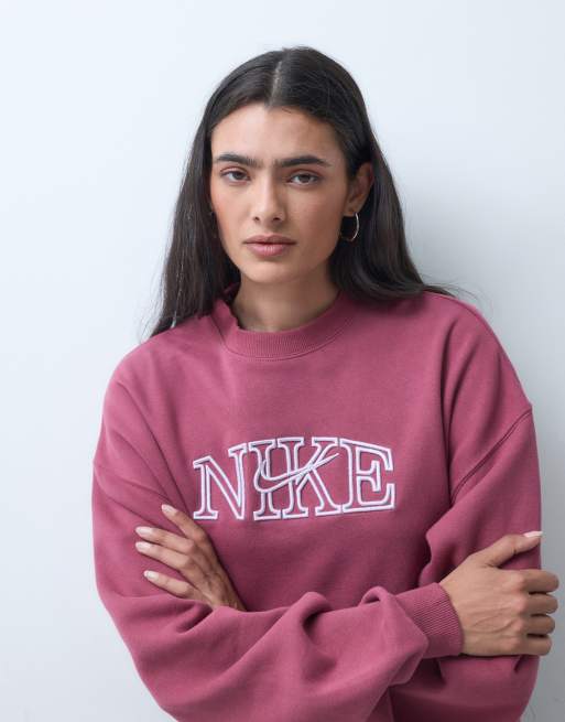 Nike Studio Fleece felpa di peso medio con stampa grafica rosa, 5 di 5