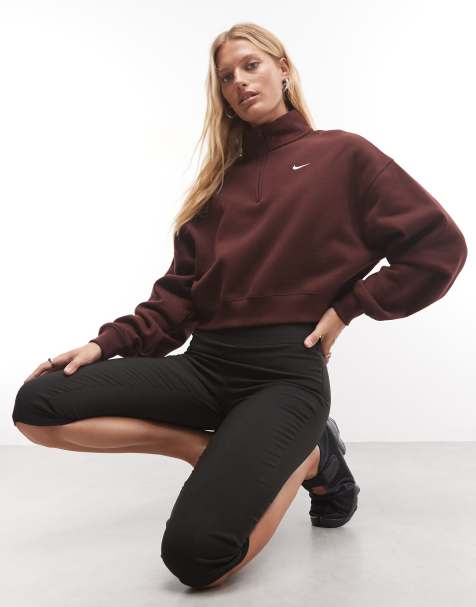 Nike Studio Fleece felpa oversize corta di peso medio con zip corta a un quarto, bordeaux - view 1