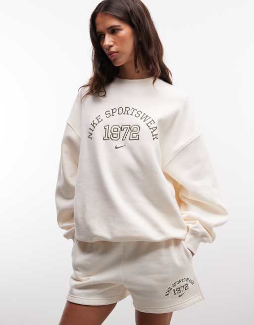 Nike - Studio Fleece - Coordinato oversize stile college color crema felpato, 2 di 3