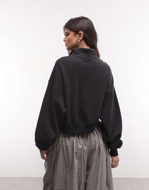 Nike Studio Fleece fleece quarter zip oversized cropped sweat in black, 4 of 4