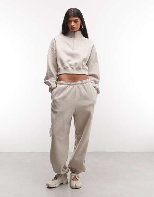 Nike Studio Fleece half zip sweatshirt in beige , 2 of 4