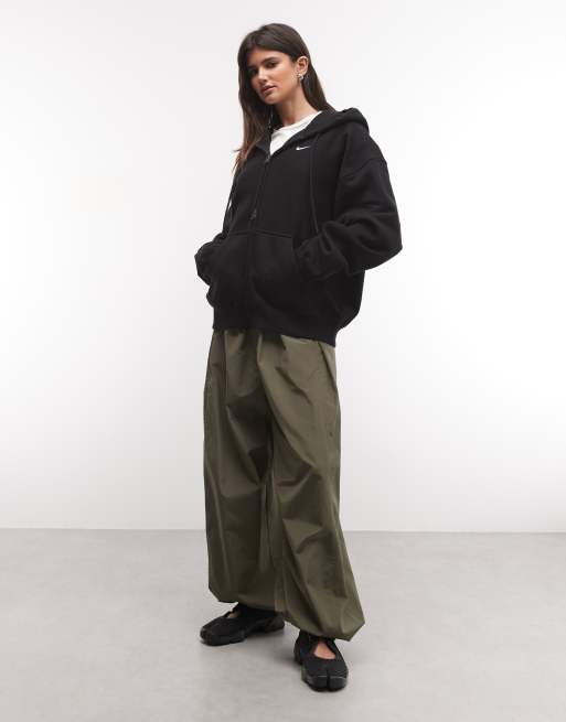 Nike Studio Fleece heavy-weight oversized full zip hoodie in black, 3 of 4