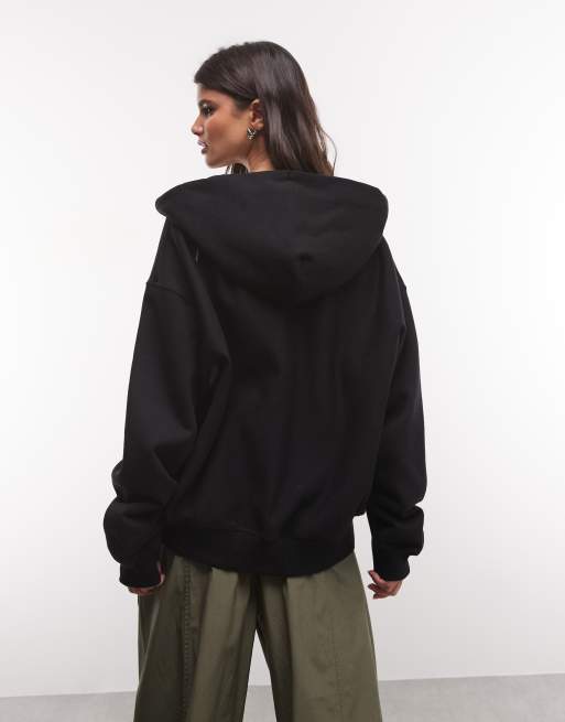 Nike Studio Fleece heavy-weight oversized full zip hoodie in black, 4 of 4
