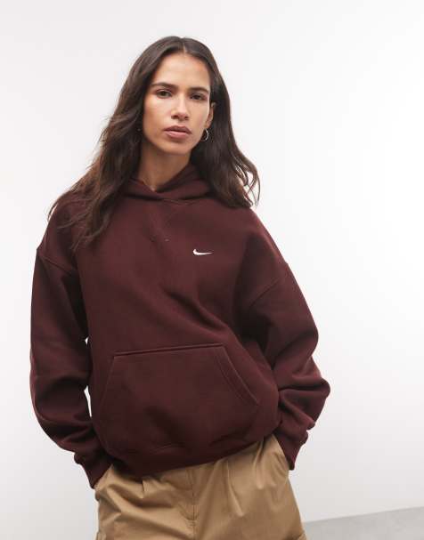 Nike Studio Fleece kraftig oversize-huvtröja i vinröd - view 1