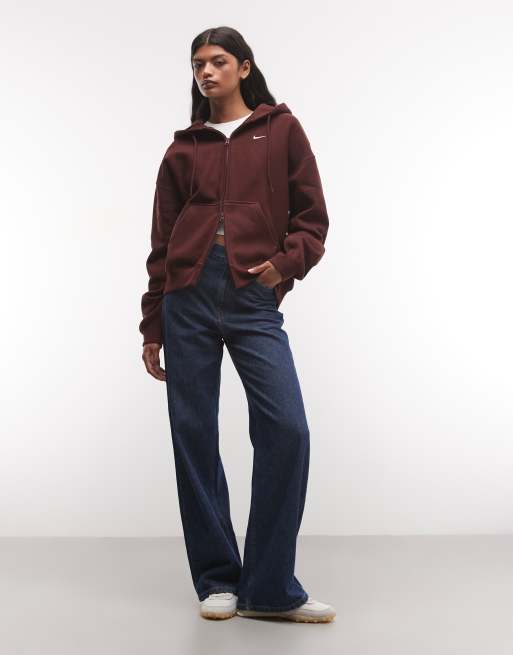 Nike Studio Fleece kraftig oversize-huvtröja med dragkedja i vinröd, 2 av 4