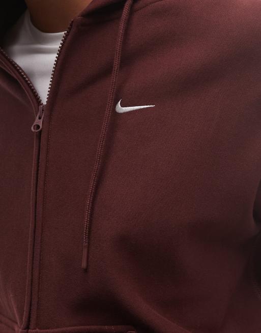 Nike Studio Fleece kraftig oversize-huvtröja med dragkedja i vinröd, 3 av 4