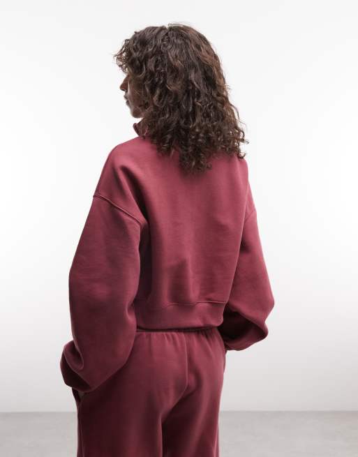 Nike Studio Fleece mellantung oversized kort sweatshirt med kvartslång dragkedja i rosa, 4 av 4