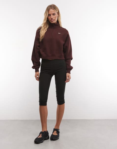 Nike Studio Fleece mellantung tröja med kvartslång dragkedja, oversize och kort modell i burgundy - view 1