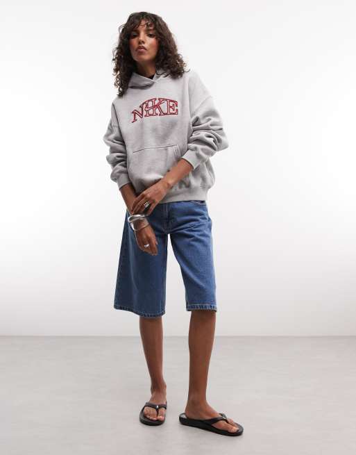 Nike Studio Fleece mellantung varsity-hoodie med grafiskt tryck i oversize i grått, 2 av 4