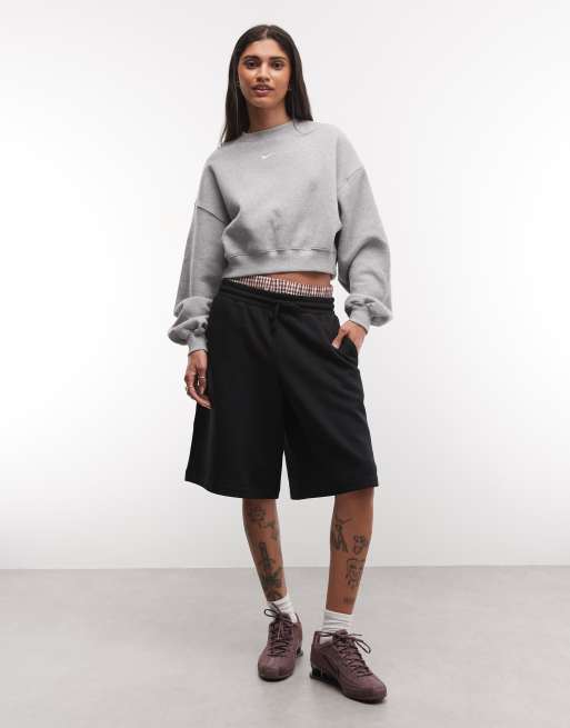 Nike Studio fleece mellemtung oversized cropped sweatshirt i grå, 2 af 4