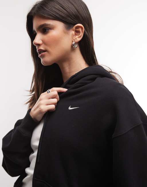 Nike Studio fleece mellemvægt oversized hættetrøje med lynlås i sort, 4 af 4