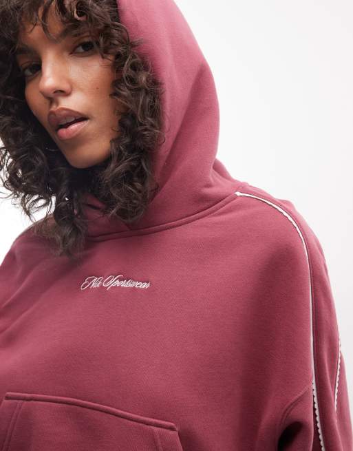 Nike Studio Fleece mid-weight cropped scalloped lined hoodie in pink, 3 of 4