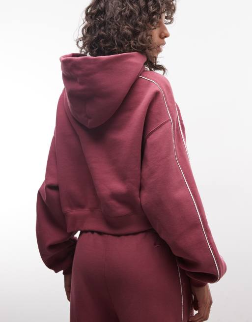 Nike Studio Fleece mid-weight cropped scalloped lined hoodie in pink, 4 of 4