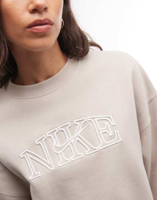 Nike Studio Fleece mid-weight graphic print sweat in cream, 2 of 4