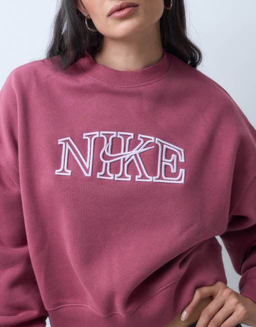Nike Studio Fleece mid-weight graphic print sweat in pink, 3 of 5